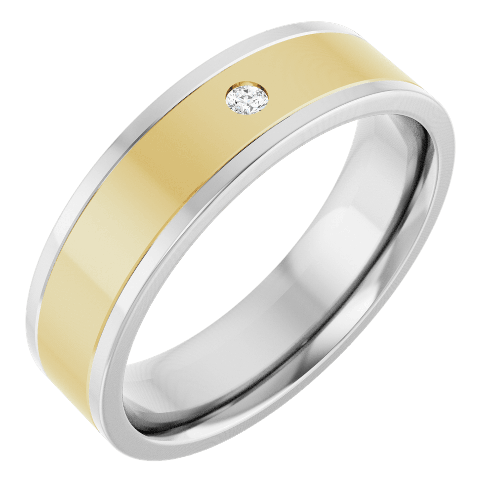14K White/Yellow Gold .03 CT Natural Diamond Flat Band