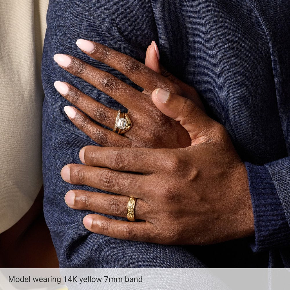 14k Yellow Gold Floral Inlay Wedding Band