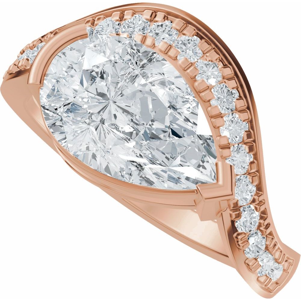 14k Gold Comtemporary Wave Ring with 3tcw Pear Cut Diamond