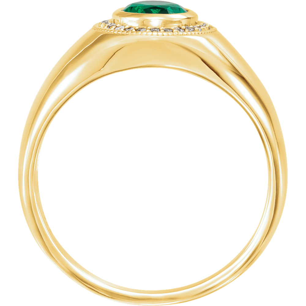 14K Yellow Gold Emerald & Diamond Halo Signet Ring