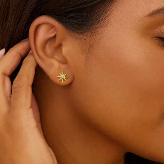14k Gold Diamond North Star Earrings