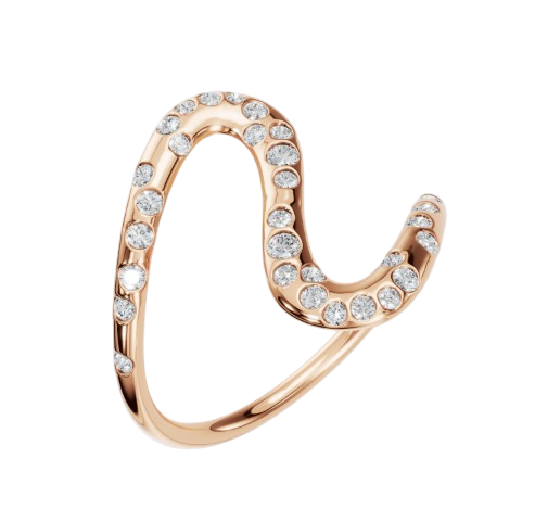 Curved 14k Gold Ring with 0.30cts Diamonds