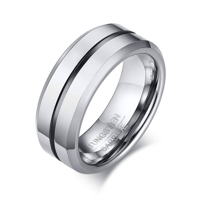 Black + Blue Classic Minimalist 8mm Stacking Band Ring in Tungsten Steel