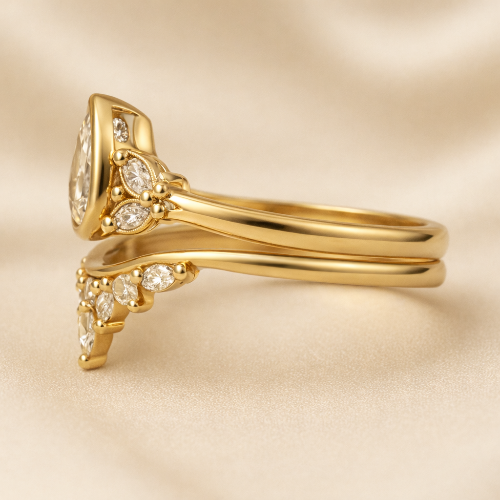 14k Yellow Gold "Adelina" Ring with 2ct Pear Cut Champagne Diamond