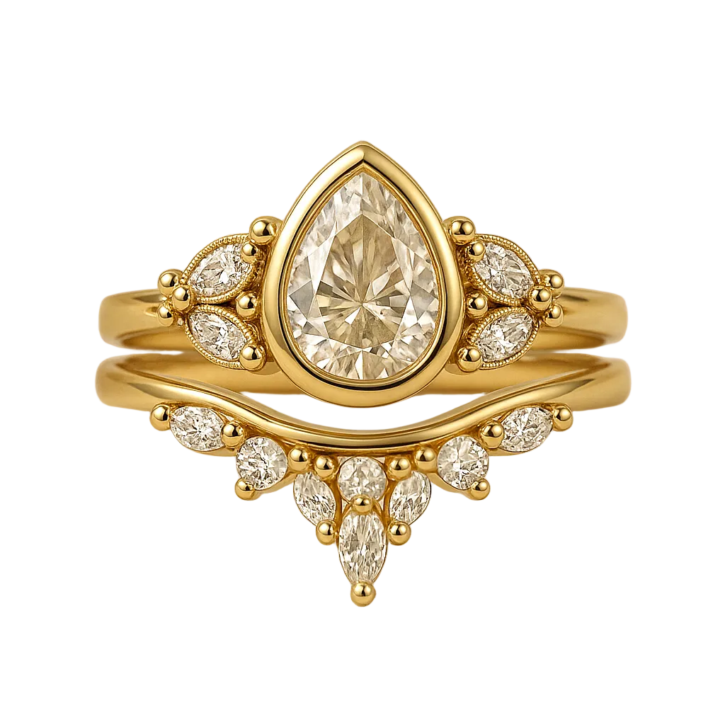14k Yellow Gold "Adelina" Ring with 2ct Pear Cut Champagne Diamond