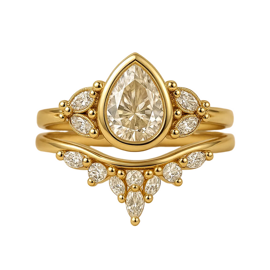 14k Yellow Gold "Adelina" Ring with 2ct Pear Cut Champagne Diamond