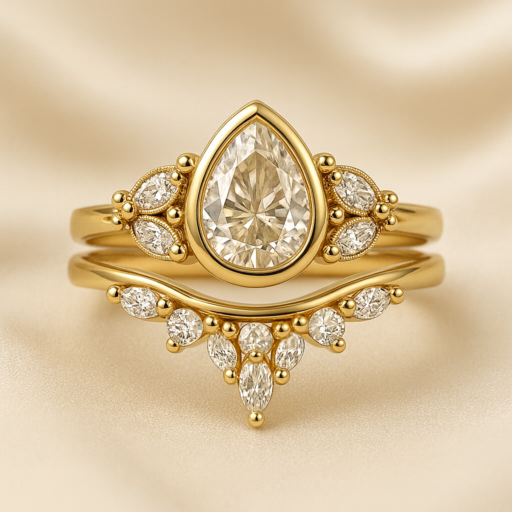 14k Yellow Gold "Adelina" Ring with 2ct Pear Cut Champagne Diamond