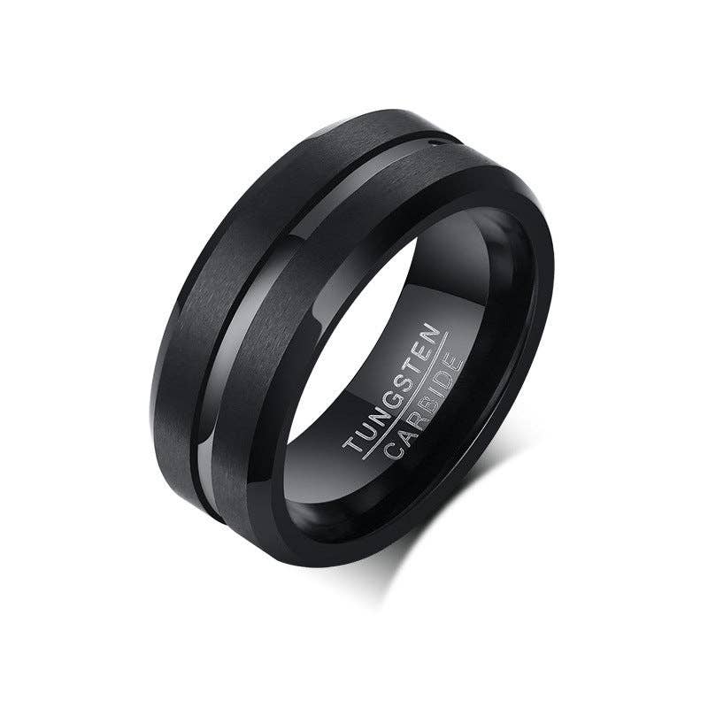 Black + Blue Classic Minimalist 8mm Stacking Band Ring in Tungsten Steel