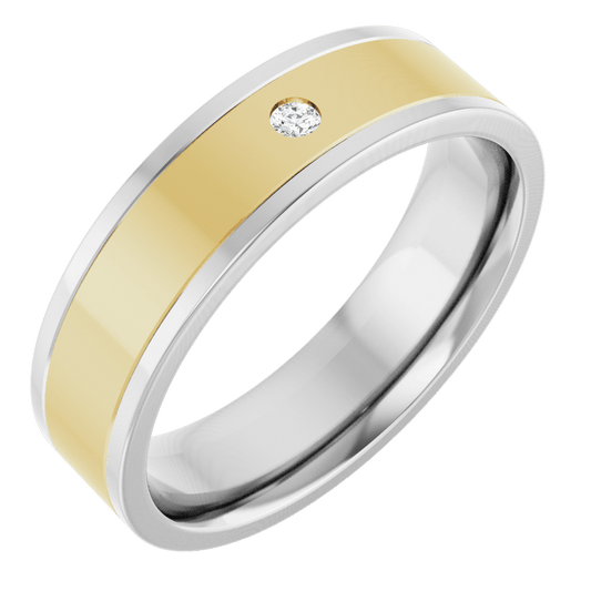 14K White/Yellow Gold .03 CT Natural Diamond Flat Band