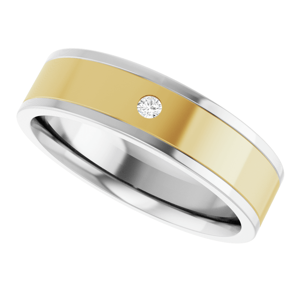 14K White/Yellow Gold .03 CT Natural Diamond Flat Band