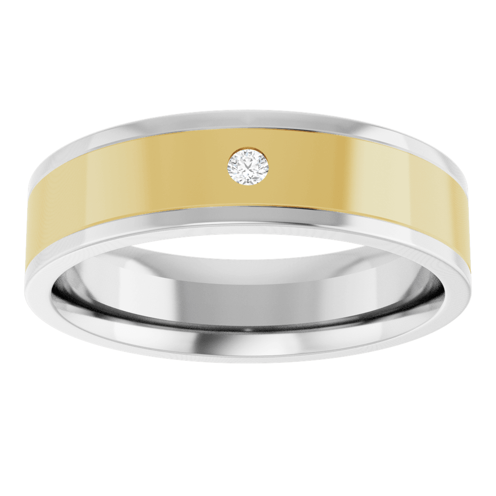 14K White/Yellow Gold .03 CT Natural Diamond Flat Band