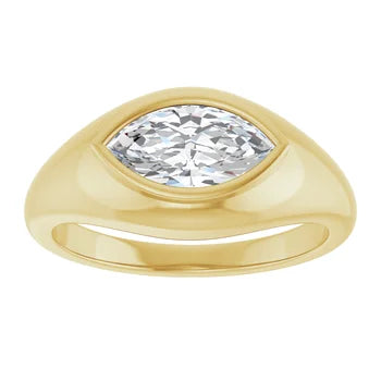14k Gold Marquis Diamond Signet Ring