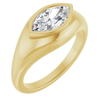 14k Gold Marquis Diamond Signet Ring