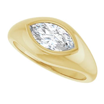 14k Gold Marquis Diamond Signet Ring