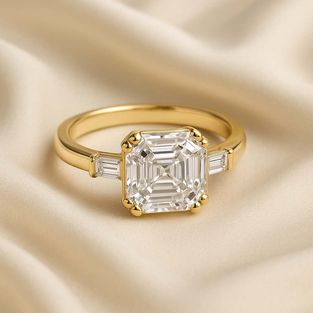 3ct Asscher Cut Diamond Engagement Ring in 14k Gold