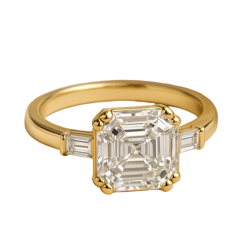 3ct Asscher Cut Diamond Engagement Ring in 14k Gold