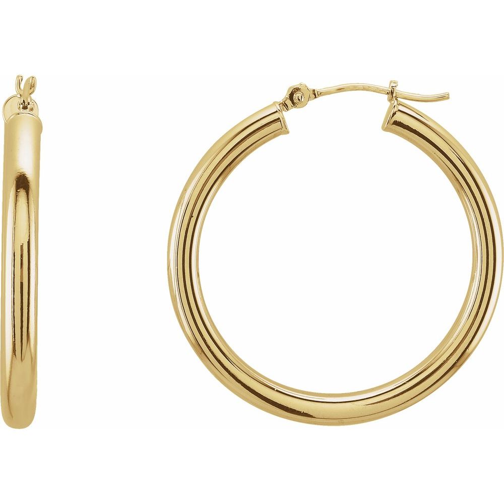 14k Yellow Gold Round Tube Hoop Earrings