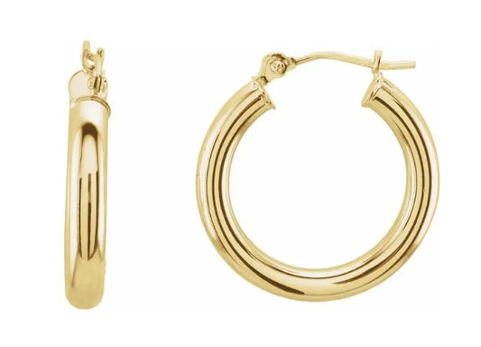 14k Yellow Gold Round Tube Hoop Earrings