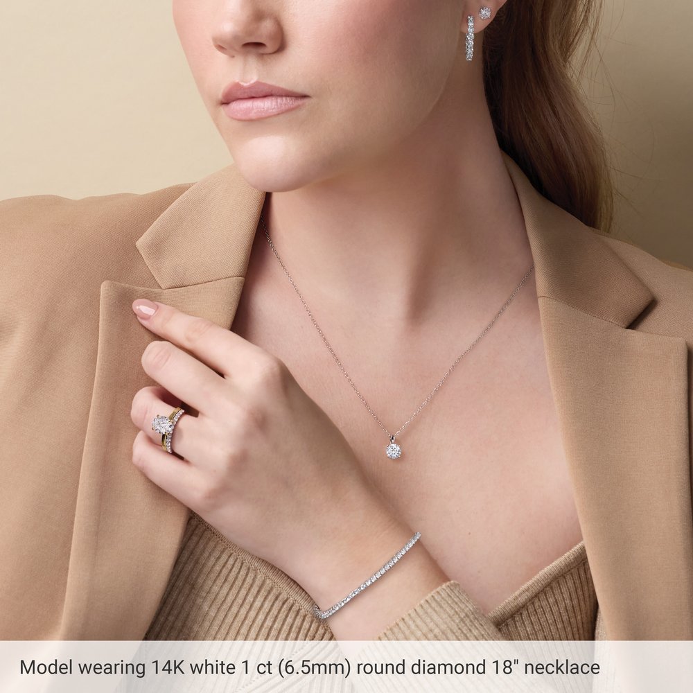 14k Solitaire Necklace with 1ct Created Diamond 18"