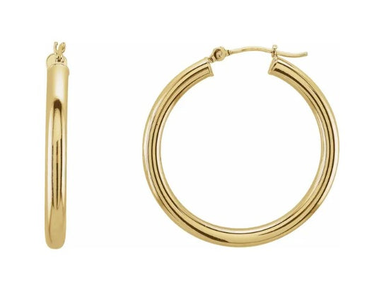 14k Yellow Gold Round Tube Hoop Earrings