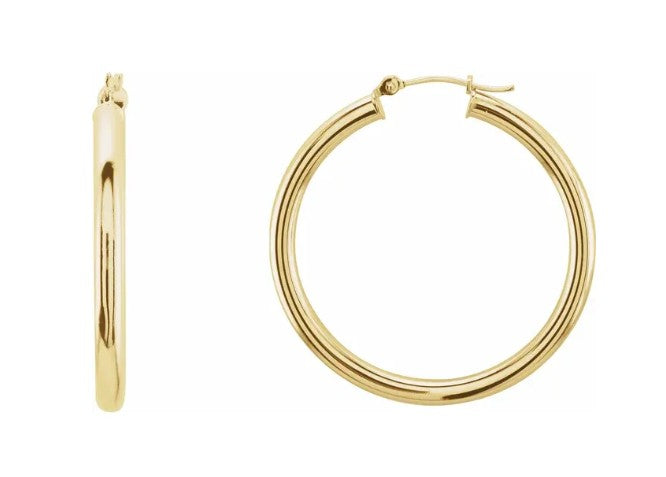14k Yellow Gold Round Tube Hoop Earrings