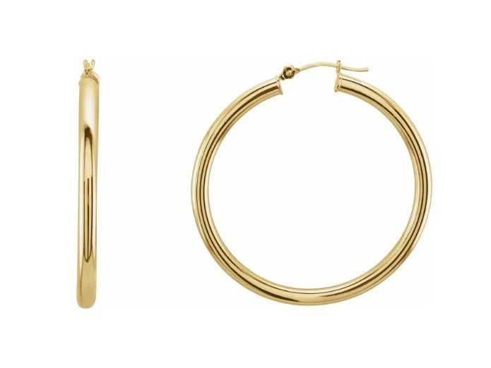 14k Yellow Gold Round Tube Hoop Earrings