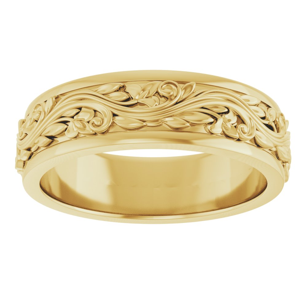 14k Yellow Gold Floral Inlay Wedding Band