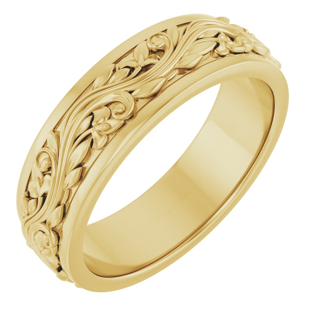 14k Yellow Gold Floral Inlay Wedding Band