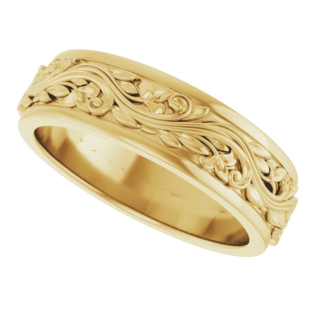 14k Yellow Gold Floral Inlay Wedding Band