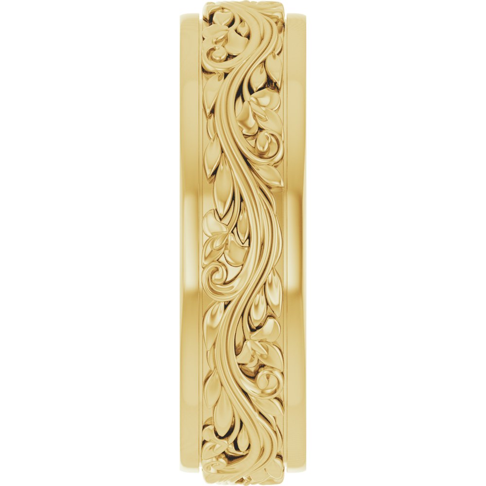 14k Yellow Gold Floral Inlay Wedding Band