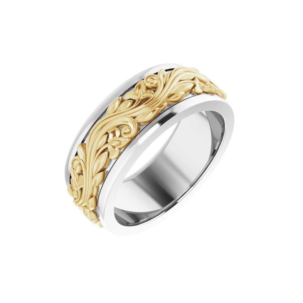 14K White & Yellow 7 mm Floral Inlay Band