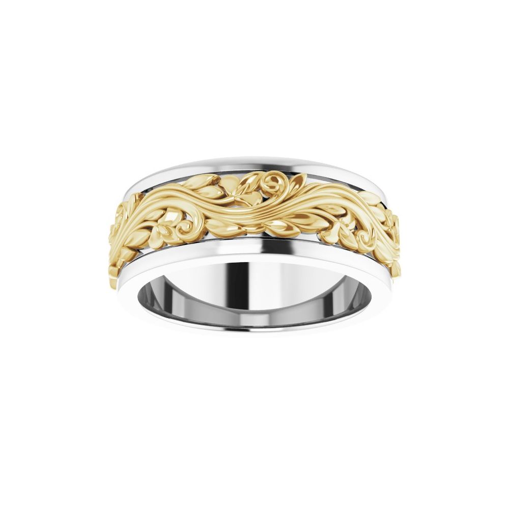 14K White & Yellow 7 mm Floral Inlay Band