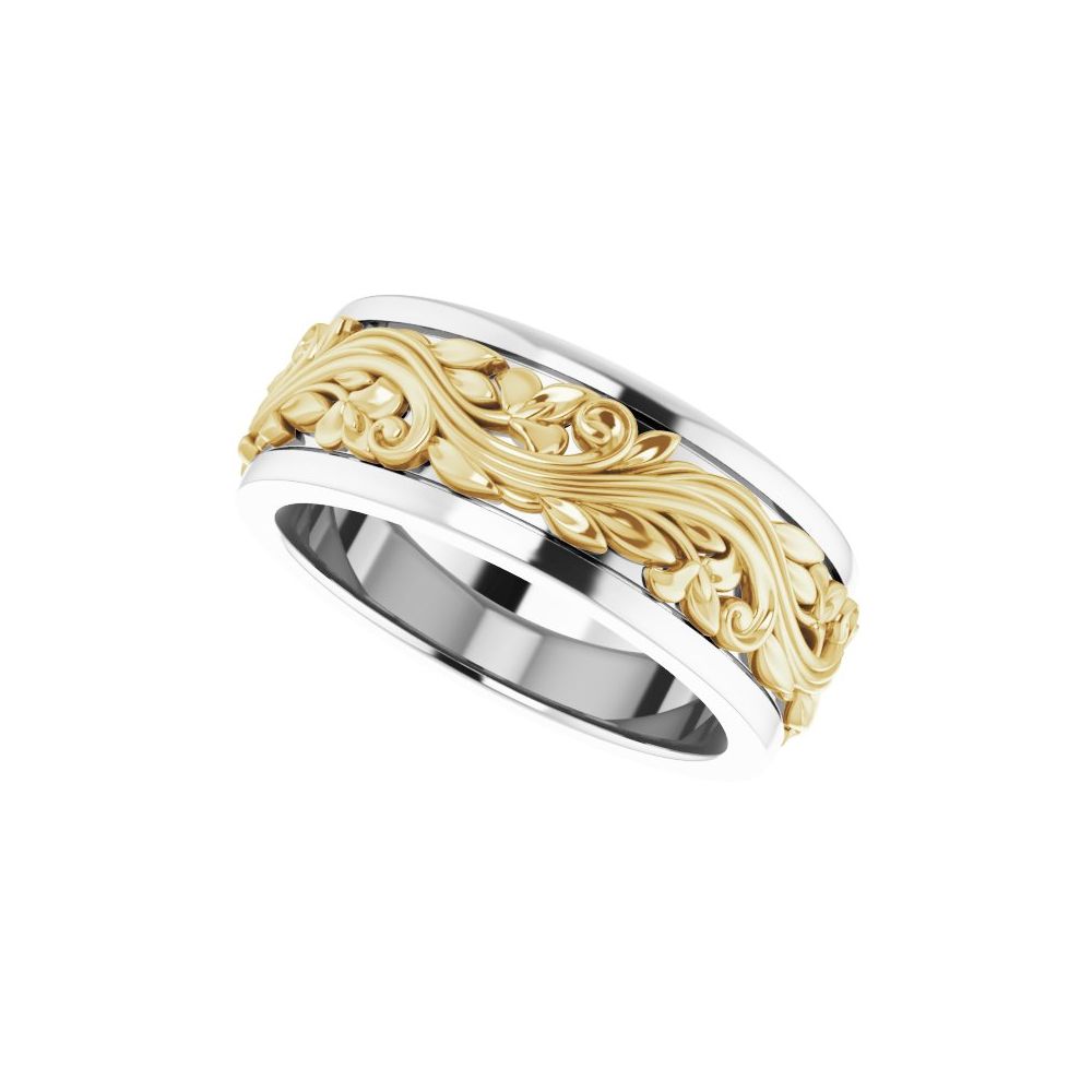 14K White & Yellow 7 mm Floral Inlay Band