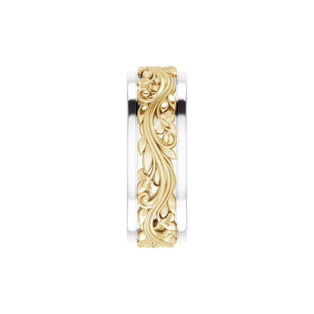 14K White & Yellow 7 mm Floral Inlay Band