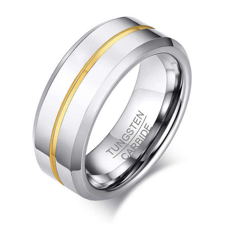 Silver + Blue Classic Minimalist 8mm Stacking Band Ring in Tungsten Steel