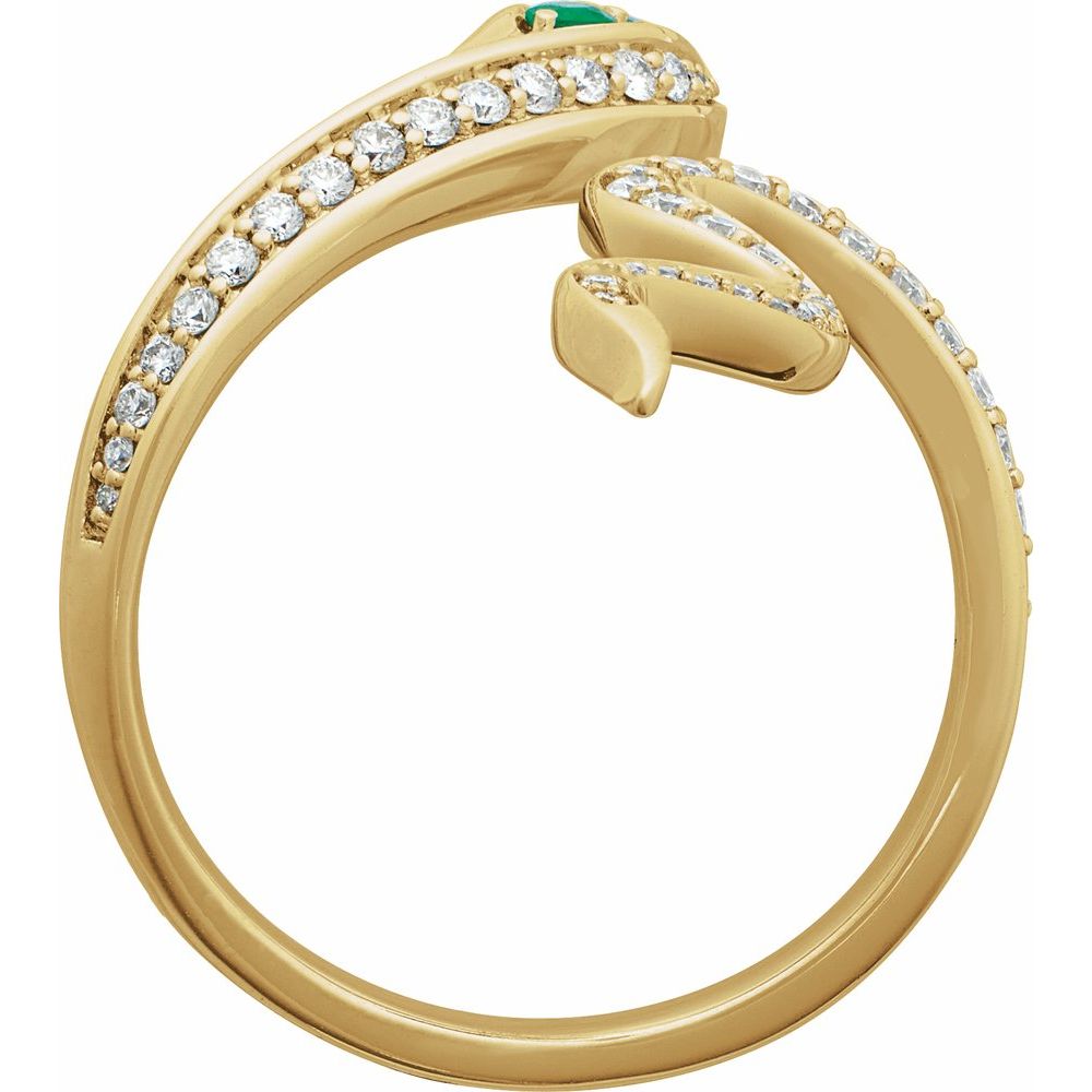 14k Gold Snake Ring with Emeralds & Natural Diamonds