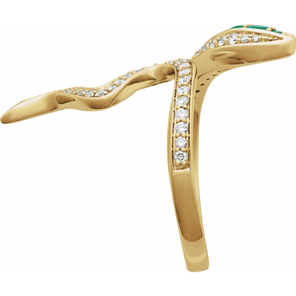 14k Gold Snake Ring with Emeralds & Natural Diamonds