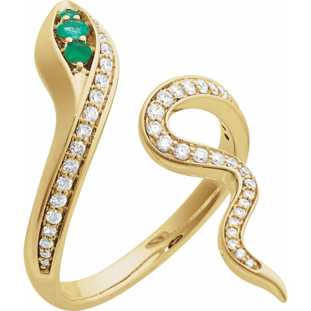 14k Gold Snake Ring with Emeralds & Natural Diamonds