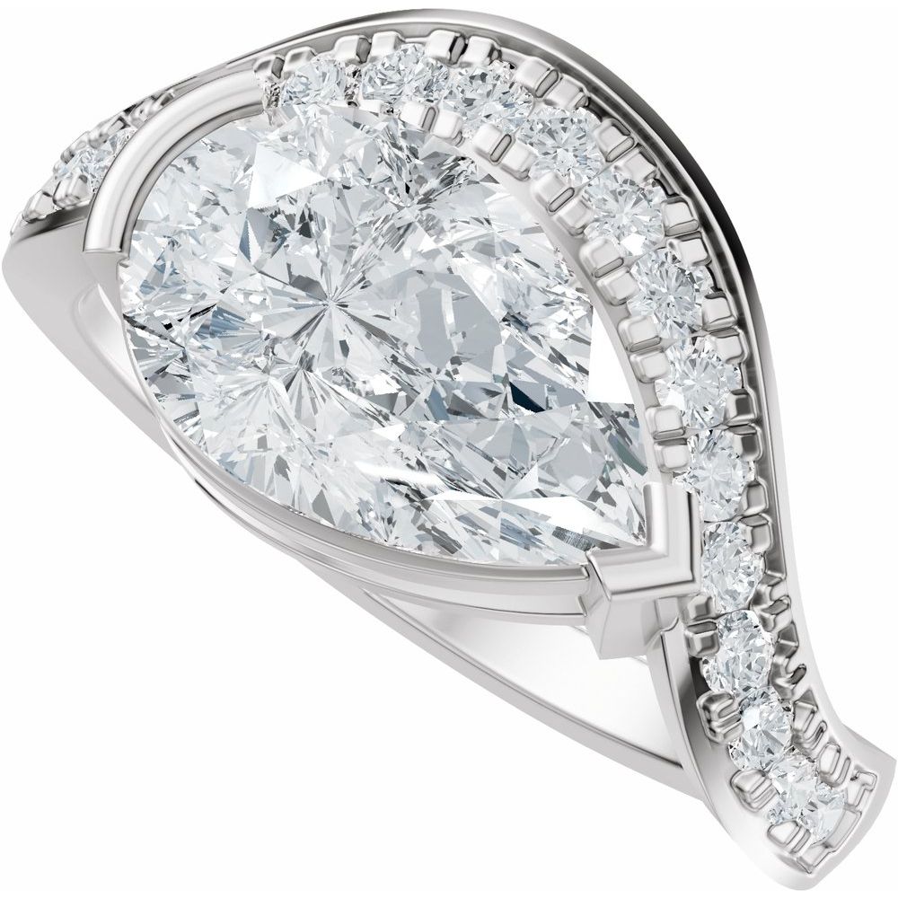 14k Gold Comtemporary Wave Ring with 3tcw Pear Cut Diamond