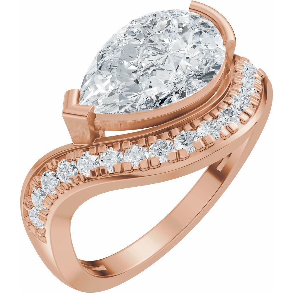 14k Gold Comtemporary Wave Ring with 3tcw Pear Cut Diamond