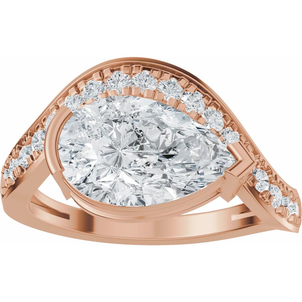 14k Gold Comtemporary Wave Ring with 3tcw Pear Cut Diamond