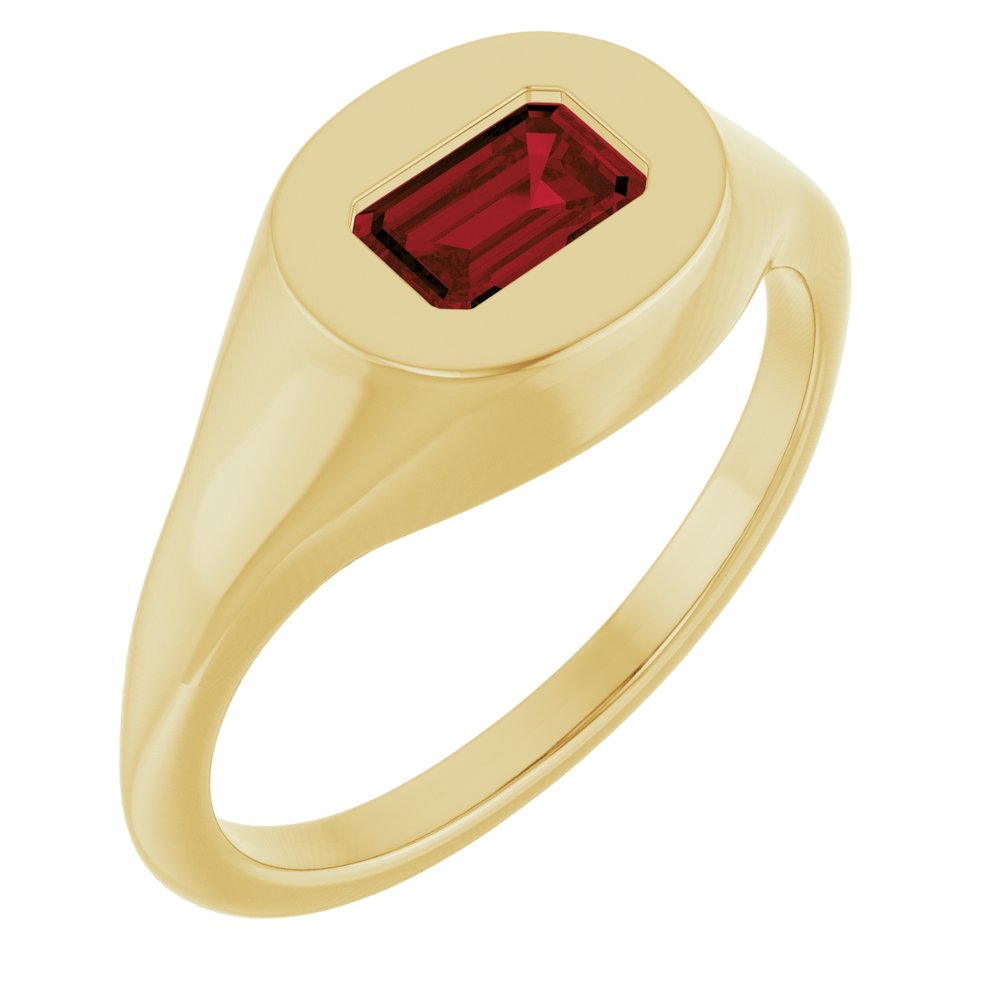14K Yellow Natural Garnet Signet Ring