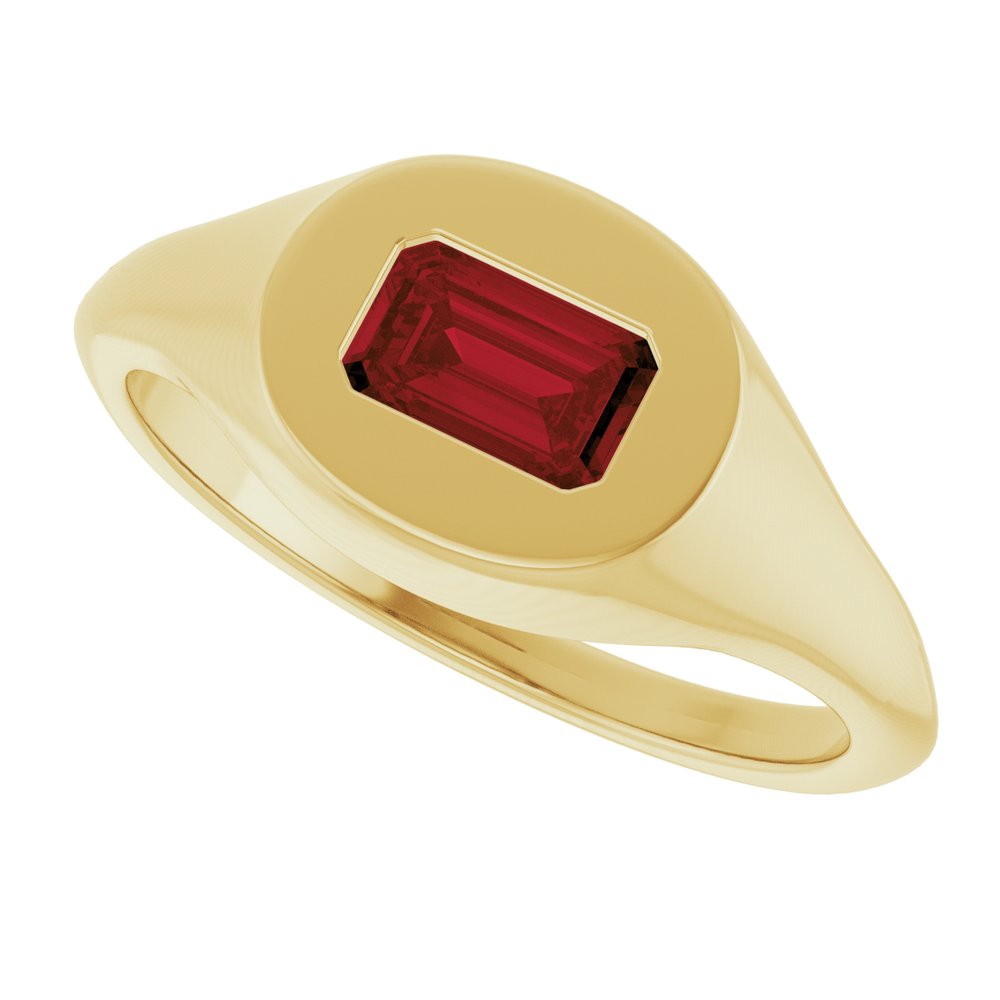 14K Yellow Natural Garnet Signet Ring