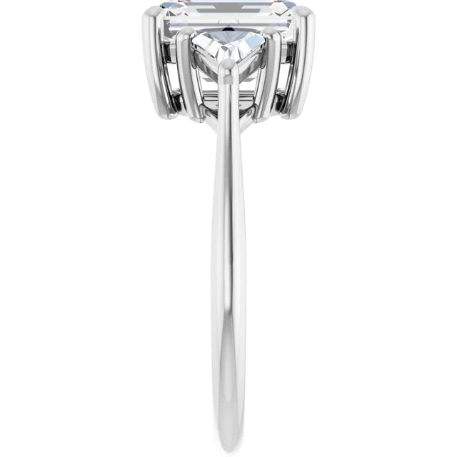 14k White Gold 3.20ctw Emerald or Radiant Lab Diamond Three Stone Ring