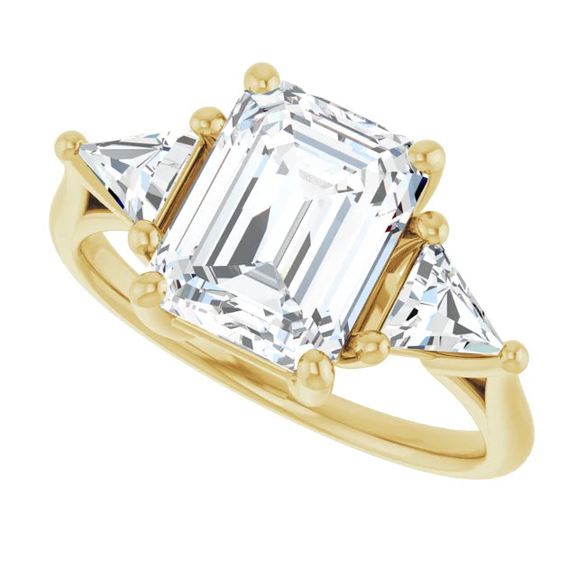 14k White Gold 3.20ctw Emerald or Radiant Lab Diamond Three Stone Ring