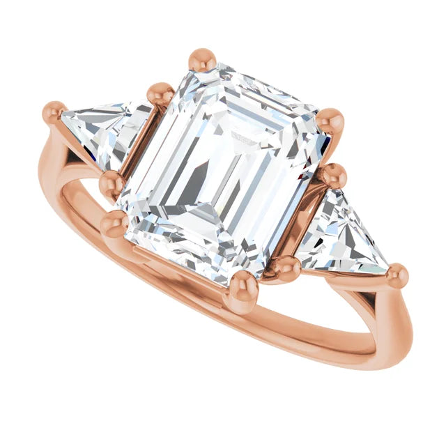 14k White Gold 3.20ctw Emerald or Radiant Lab Diamond Three Stone Ring