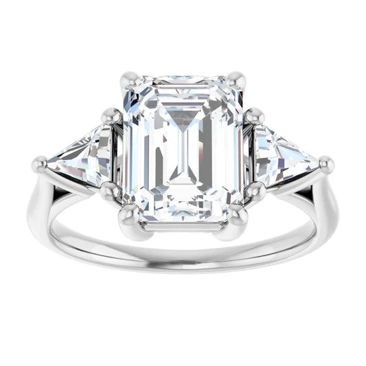 14k White Gold 3.20ctw Emerald or Radiant Lab Diamond Three Stone Ring