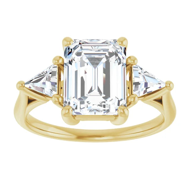 14k White Gold 3.20ctw Emerald or Radiant Lab Diamond Three Stone Ring