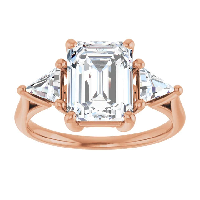 14k White Gold 3.20ctw Emerald or Radiant Lab Diamond Three Stone Ring