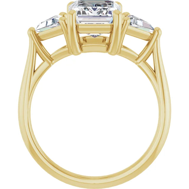 14k White Gold 3.20ctw Emerald or Radiant Lab Diamond Three Stone Ring